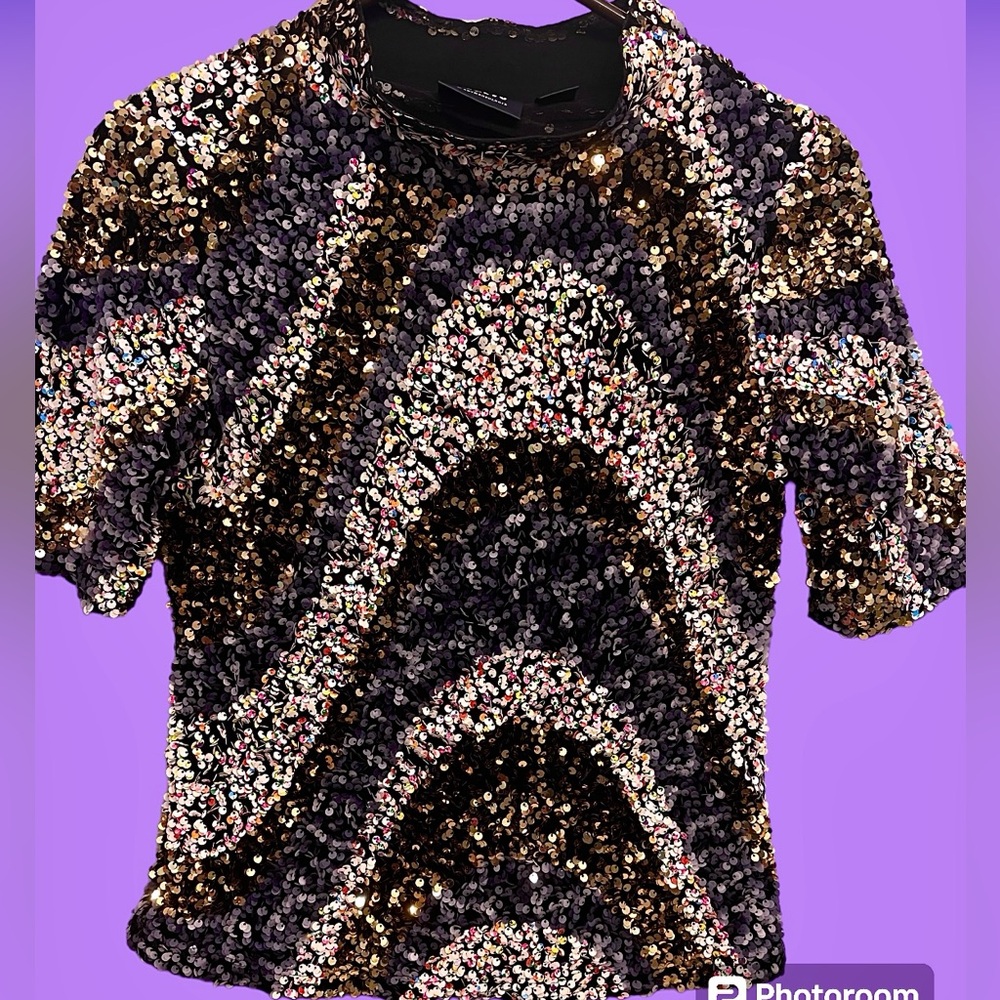 Anthropologie NWOT Mirabella Gorgeous Sequined Top Sz XS fits liKE SMALL